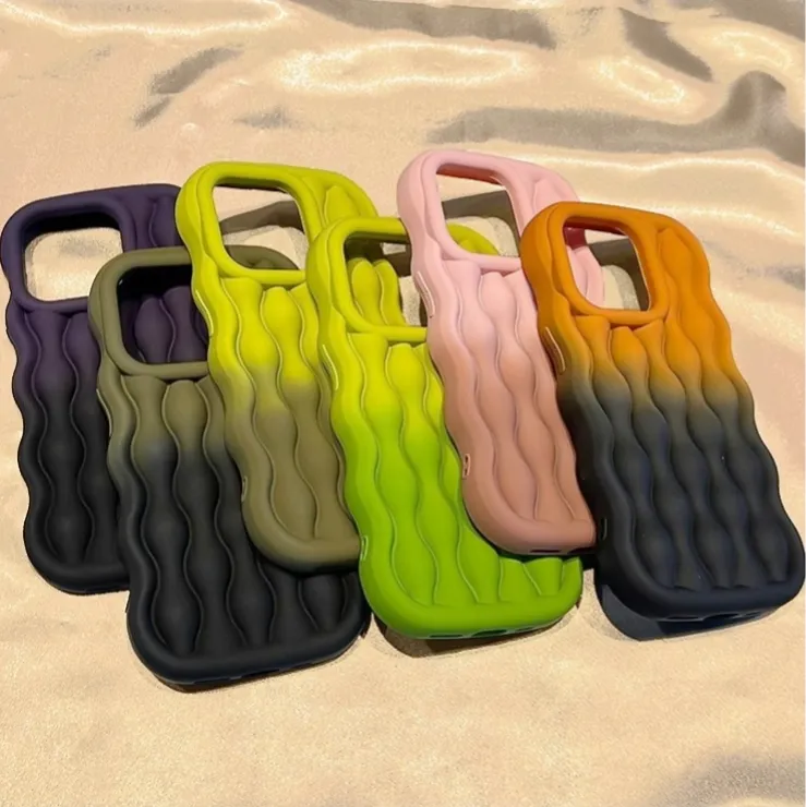 Casing ponsel 3d motif riak air, pelindung belakang ponsel TPU warna gradien untuk iPhone 12 13 14 15 pro max