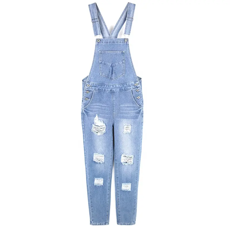 Dameskleding Jumpsuits Dames Denim Overall Ripholes Speelpakken Jumpsuit Denim Dames