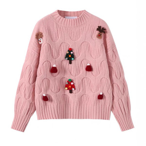 Pull col rond ample en tricot pour femme grande taille, avec décorations de Noël 3D, hiver 2025, manches longues, épais et chaud - Product Image 3