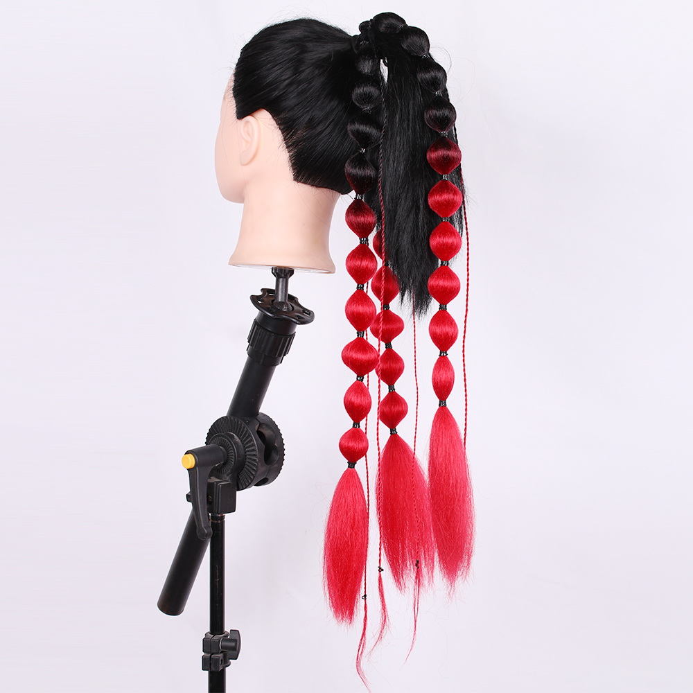 Black Red Colorful Bubble Box Braid Synthetic Hair Ponytail