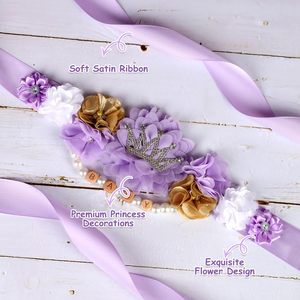 Kit de ceinture de maternité Princesse pour baby shower, violet et or, avec épingles de corsage pour future maman et future papa - Product Image 5