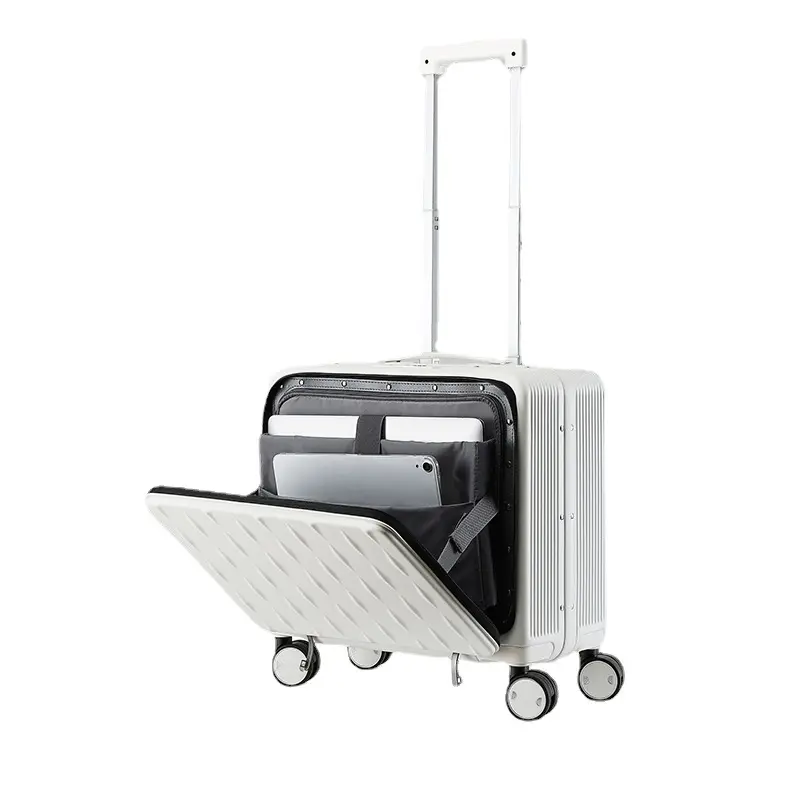Fabricage Nieuwe Aankomst Front Open Handbagage Koffer Met Spinner Wielen Unisex Computer Pc Abs Reisbagage
