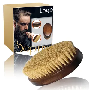 Erkekler için özel Logo Sisal kıl sakal fırça sakal ve bıyık erkekler için 100% saf Sisal kıl ahşap sakal tarağı fırça