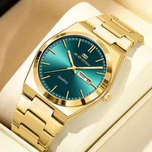 Montre pour homme à cadran noir minimaliste, bracelet en acier intégré, montre décontractée et professionnelle avec affichage du jour et de la date - Product Image 4