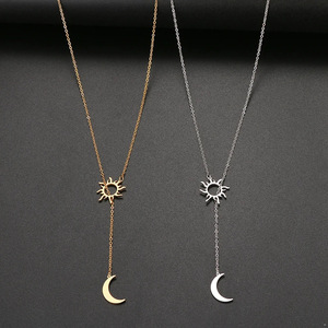 Collar con Colgante de Sol y <span class=keywords><strong>Luna</strong></span> en Acero Inoxidable, Diseño Trenzado, Accesorio de Joyería para Mujer - Product Image 3