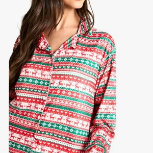 Nouvelle arrivée, chemise de nuit à manches longues pour femmes, coupe décontractée, boutonnée, imprimé rayé festif de Noël - Product Image 3
