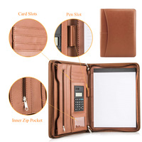 Mayorista Cartera con Cremallera Padfolio Carpeta Carpetas Logotipo Personalizado A4 Carpeta PU Cuero Simple Cartera Organizador
