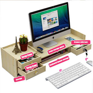 Supporto Regolabile <span class=keywords><strong>in</strong></span> <span class=keywords><strong>Legno</strong></span> per Monitor con 3 Cassetti, Rialzo per Monitor <span class=keywords><strong>in</strong></span> Bambù per Computer, Laptop, Stampante, Organizzatore <span class=keywords><strong>da</strong></span> <span class=keywords><strong>Scrivania</strong></span> - Product Image 4