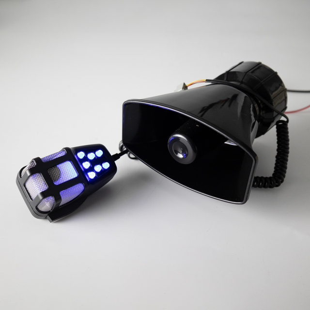 C- Car Siren Horn with Lights 7 Tone Siren Vehicle Loudspeaker with Handheld Microphone Amplifier 12V 100W Emergency Sounds