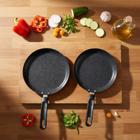 Plaque de cuisson à pizza antiadhésive en acier au carbone de 1,0 mm, 28 cm, avec poignée en bakélite, compatible four et gaz, prix usine le plus bas, en stock