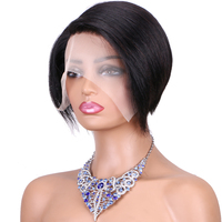 Perruque Afro Courte et Lisse en Cheveux Humains Brésiliens Remy Vierge, Densité 180%, Lace Front avec Bonnet Transparent, Petite Taille, Toutes Tailles
