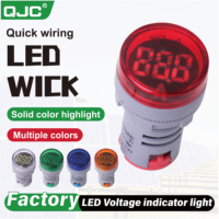 Lampu Indikator Voltmeter Digital LED QJC 22mm AD16 AC 20-500V Bulat untuk Panel, Lampu Pilot Tegangan Multi Warna