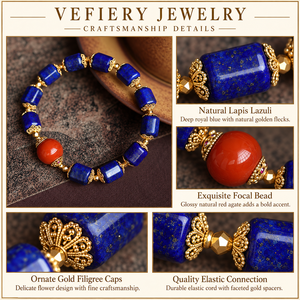 Blue Lapis and Red Agate Mixed Beaded <b>Bracelet</b> with Gold Tone Spacers <b>for</b> <b>Women</b> - Product Image 3