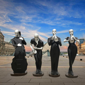 Sculpture abstraite de musicien en fibre de verre, 4 pièces, pour montage au sol extérieur, art figuratif pour parcs, places publiques, rues commerciales, décoration paysagère - Product Image 1