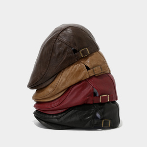 Chapeau en cuir PU pour l'automne et l'hiver, casquette de <span class=keywords><strong>peintre</strong></span> rétro pour homme, béret polyvalent pour femme - Product Image 2