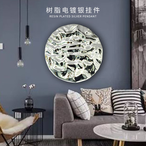 Décoration murale ronde en résine argentée électroplaquée, 500 mm, pour maisons miniatures - Product Image 5