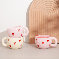 Tasses à café en céramique modernes et mignonnes en forme de cœur avec visage souriant, logo personnalisé, 200 ml - Cadeaux pour la Saint-Valentin