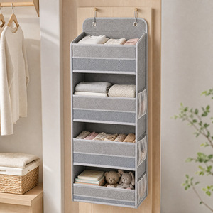 Hanging Closet Organizer Storage Bag Rectangle Non Woven Fabric <b>Hook</b> Type Bedroom Multipurpose <b>Black</b> And Gray - Product Image 3