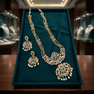 Wholesale High Quality Vintage Brass Gold Plated Crystal Women's Wedding Bridal Jewelry <b>Set</b> Long Mala Necklace Earrings Third - Product Image 2