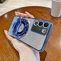 Casing Ponsel Desainer Mewah untuk Vivo Y200 5G Y100 Y100 Y27 Y36 Y17S Y27S Z7 Pro Y02S 4G Y16 V25 Glitter Magnetic Mirror Stand