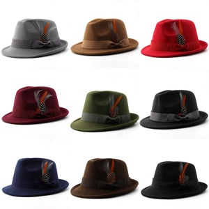 Sombrero Panamá Jazz de Ala Corta Personalizado al por Mayor con Adorno de Plumas y Lazo de Cinta, Sombrero Fedora de Fieltro para Hombres y Mujeres - Product Image 2