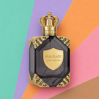 Flacon de parfum en verre octogonal multi-facettes personnalisé avec bouchon couronne orné de bijoux, ornement d'angle sculpté en or, logo OEM disponible