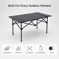 Table de camping pliante légère en acier carbone à motif bois noir, enroulable, pour pique-nique et barbecue en extérieur, vente en gros