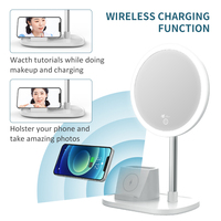 Lumières téléphone portable charge sans fil 2024 nouveaux produits miroir de courtoisie avec led Avec une table de boîte de rangement 10X beau miroir