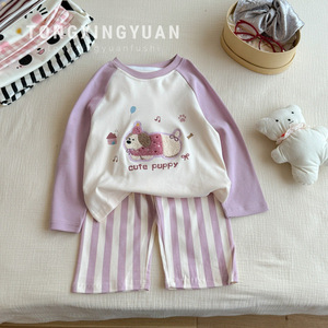 Childrens Pajama Set Pure Cotton Lycra Cotton Cartoon Print Autumn Sleepwear For Girls Size 90 100 110 120 130 140 - Product Image 3
