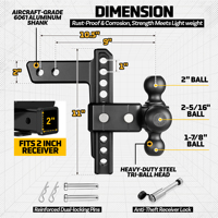 Attelage rotatif à trois billes 1-7/8 2 2-5/16 pouces à changement rapide 3 en 1 pour remorque de voyage et camping-car avec capacité de 16500 LBS