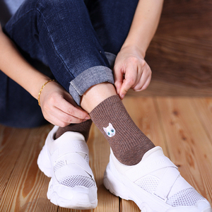Chaussettes personnalisées pour femmes et filles en coton avec logo <span class=keywords><strong>personnalisé</strong></span>, broderie de <span class=keywords><strong>chat</strong></span>, tube solide, style crew - Product Image 5