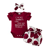 Ensemble pull-over d'été à manches courtes et short pour filles avec fleurs alphabet et ceinture