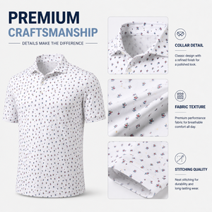 Polos de Golf Personalizados con Microestampado Floral para Hombre, Manga Corta, Impresión Completa, Marca Privada, Fabricante OEM ODM - Product Image 2