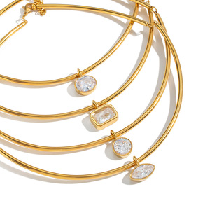 Minimalist Zircon Pendant <strong>Choker</strong> <strong>Necklace</strong> Stainless Steel 18K Gold Plated Bezel Set Clear Cuff Collar <strong>Necklaces</strong> for <strong>Women</strong> - Product Image 5