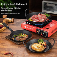 Poêle à frire ronde en fonte gaufrée, antiadhésive, à long manche, pour camping, pique-nique, barbecue, cuisson de steaks, compatible induction