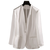 Blazer tissé sans col en soie d'acétate, nouvelle collection Haute Couture 2026, manches longues, fin, non doublé, décontracté d'été, pour femme, taille S