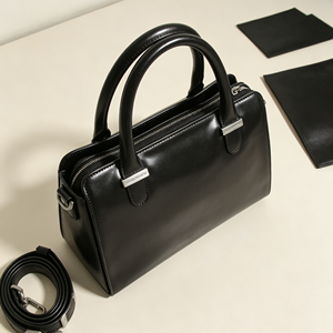 Elegant Black Smooth Leather Top Handle Purse, Multi Layer Storage <b>Silver</b> Hardware Casual <b>Handbag</b> - Product Image 6