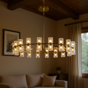 Lámpara de araña moderna de cristal dorado de 36 pulgadas con bombillas G4 para comedor, sala de estar o vestíbulo - Product Image 2