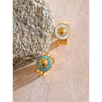 JINYOU 701 exquis coquille pierre naturelle ronde bague décorative bijoux étanche en acier inoxydable plaqué or soleil anneau creux