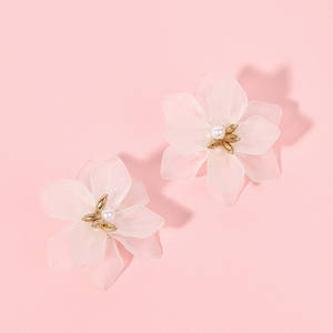 RE3703 elegante flor blanca mujer pendientes moda perla oreja stud novias joyería - Product Image 6