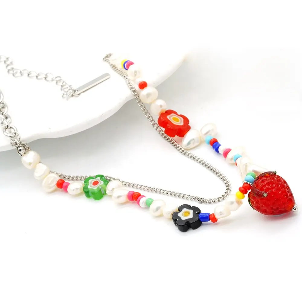Collana di fiori di perle, collana di perline multicolori e floreali Boho
