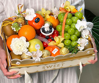 IMEE Boîte d'emballage de fruits portable de luxe personnalisée en or pour 8-10 kg avec couvercle transparent et ruban pour oranges pamplemousses