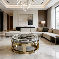 Table basse artistique de luxe en forme de montre, base en acier inoxydable créative, plateau en verre pour salon moderne