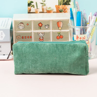 Étui à stylos rétro en velours côtelé uni avec fermeture éclair, sac de rangement artistique et simple pour les élèves du secondaire