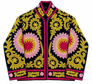 <b>Women's</b> Navy Blue <b>Velvet</b> Embroidered Bomber Jacket Pink V-neck Long Sleeve Cotton Lining Breathable Quick Dry Winter Fashion B2B - Product Image 2