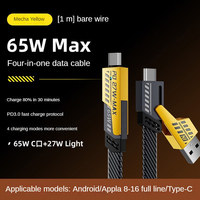 Câble Universel 4-en-1 PD 65W USB pour Chargeur iPhone 15 16 17 Pro, Câbles Tressés USB-C vers Type-C pour Samsung S25 S24