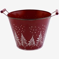 Seau de rangement en métal gaufré vert vintage motif sapin de Noël, avec deux poignées, en fer, pour fête de Noël, jardin et arrangements floraux