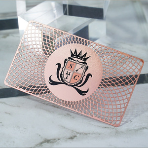 Cartes de visite personnalisées en acier inoxydable 304 plaqué or rose, gravées au laser, design tendance 2026 - Product Image 1