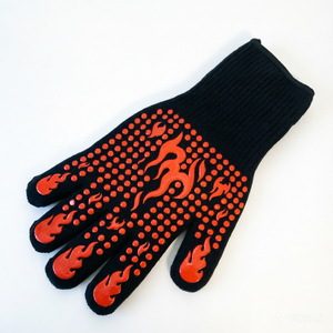 Extreme Heat Resistant <b>BBQ</b> Grilling Gloves Canvas Flame Pattern Non-Slip Fireproof Kitchen Oven Mitts Dishwasher Safe Easily - Product Image 1