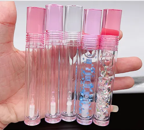 Logo personnalisé PETG Lipgloss Baguette Tubes Cylindre Transparent Full Clear Lipgloss Tubes Rose lipgloss tubes